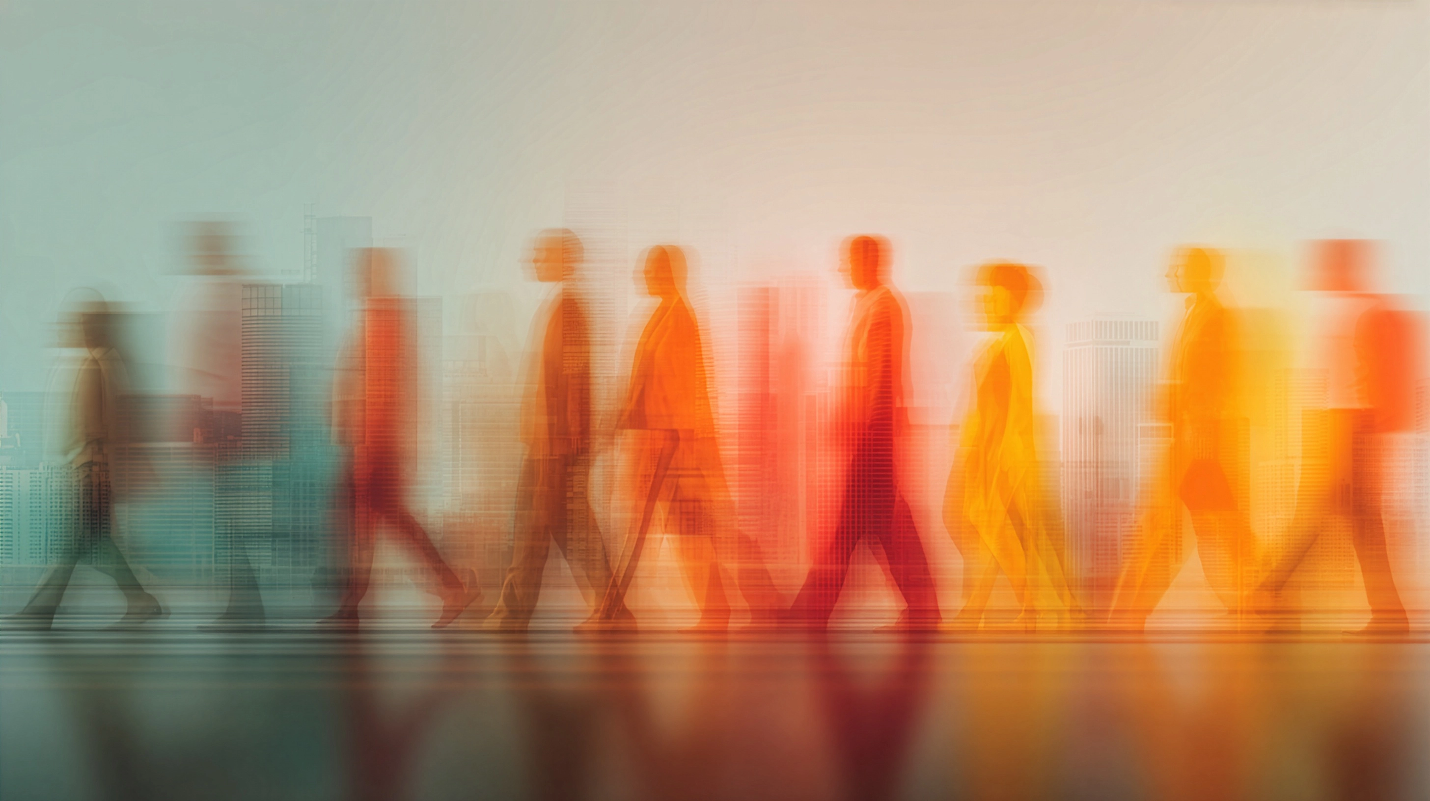 Farblich stimmige Silhouetten von gehenden Menschen
