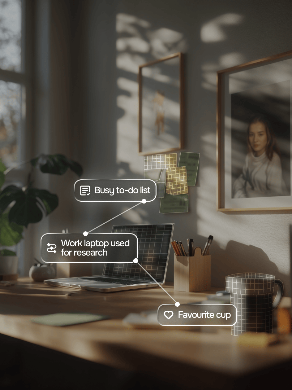 Picture of a tidy desk with a digital overlay (semantic analysis)