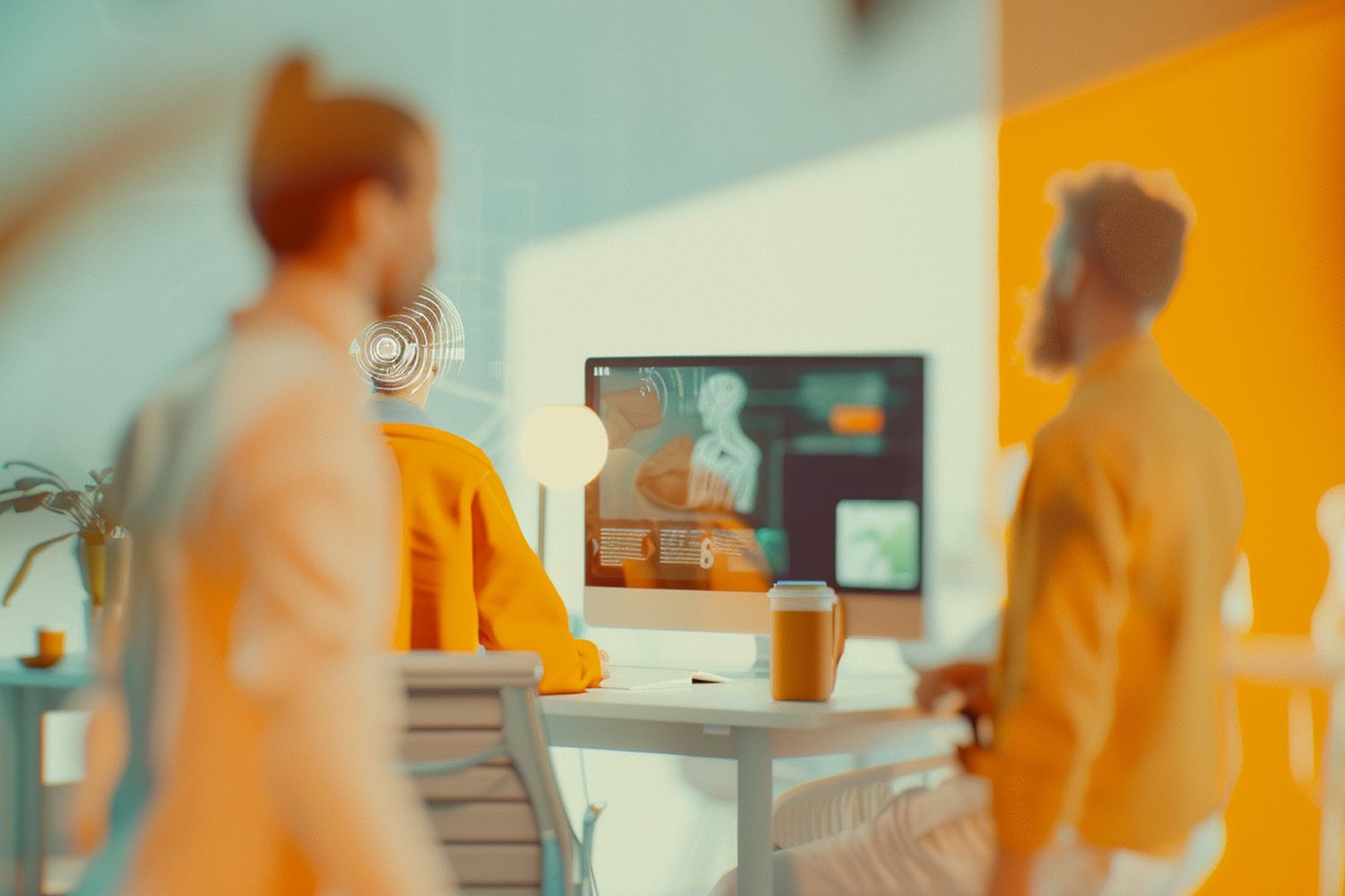 Stilisierte Laborszene, Comic-Look, warme Farben