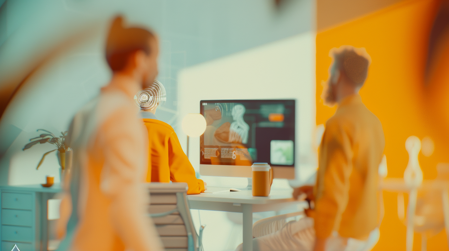 Stilisierte Laborszene, Comic-Look, warme Farben