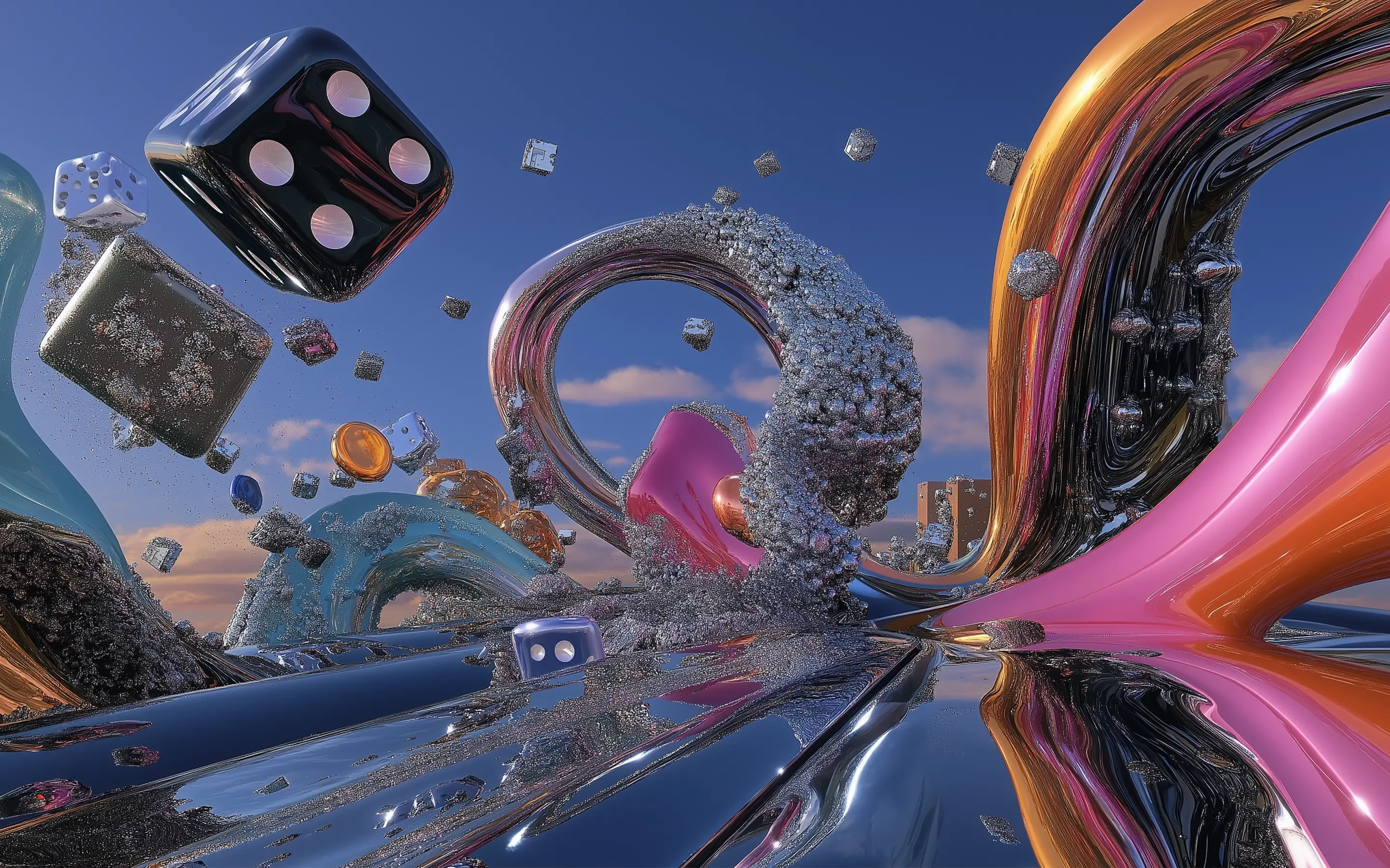 Ein Würfel fliegt durch eine künstliche 3D Welt