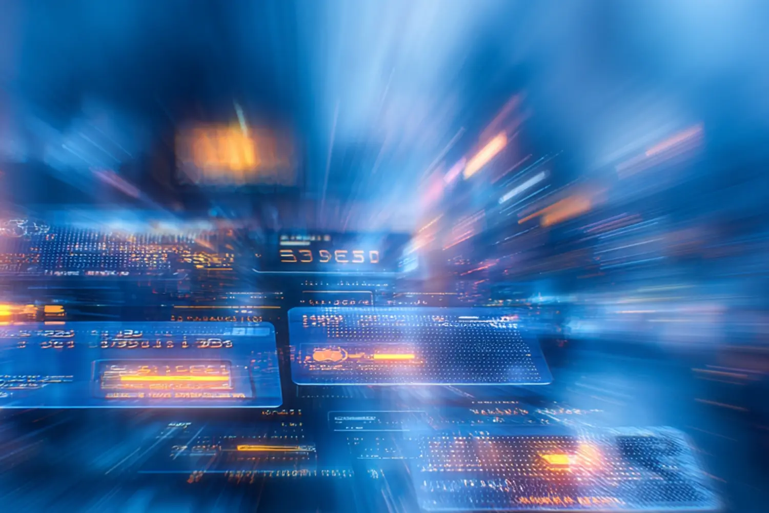 Blau illuminierte Kreditkarten (Abbildung mit Motion Blur)